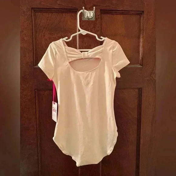 NWTx3! Justice Cap Sleeve Bow Back leotards: black XXS 4, S 7/8, pink M 10 🩰 - Picture 9 of 15